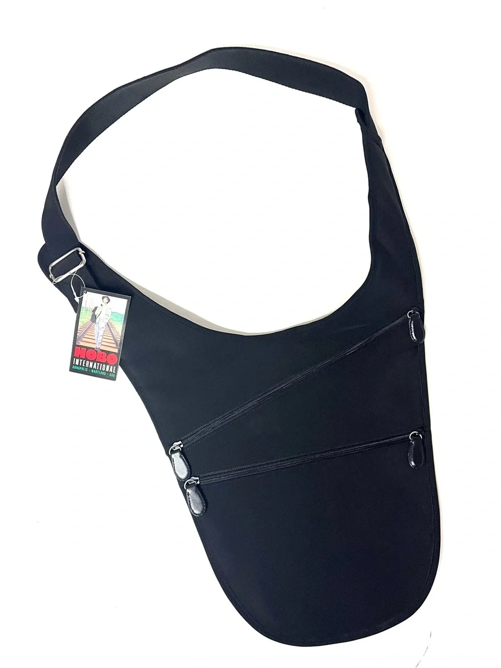 NWT Vintage Hobo International Unisex Black Nylon Crossbody Sling Body Bag
